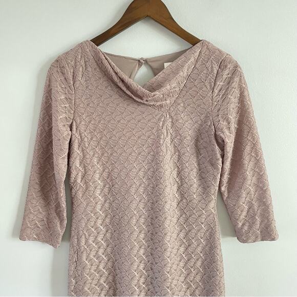 Reiss | Women’s Tatiana Beige & Gold Shimmer Dress Key Hole Scoop Cowl Neckline - Picture 3 of 15